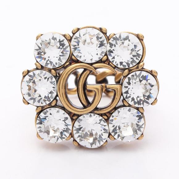 Gucci Double G Ring with Gold-Plated Crystals for Women, Available in Gold an... - Picture 1 of 8